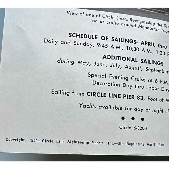 VTG 1959 Around Manhattan Island CIRCLE LINE Cruise Guide New York City - Picture 2 of 8